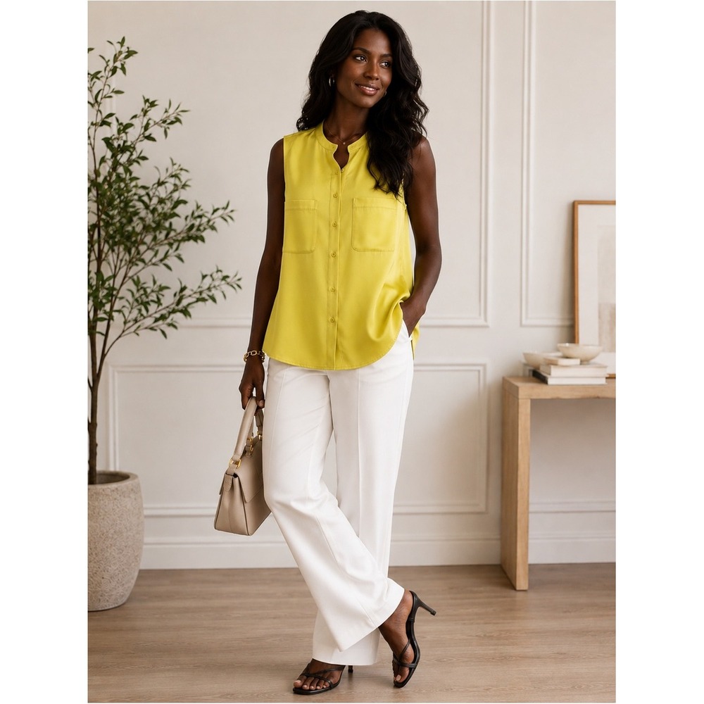 NWT Antonio Melani Yellow Satin Shell Blouse Sleeveless Career Office Top Small